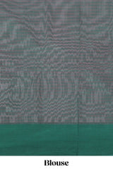 Pink checked floral design kota cotton saree with contrast border and striped blouse