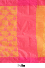 Yellow checked floral design kota cotton saree with contrast border and striped blouse