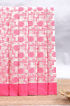 White checked floral design kota cotton saree with contrast border and striped blouse