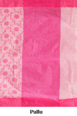 White checked floral design kota cotton saree with contrast border and striped blouse