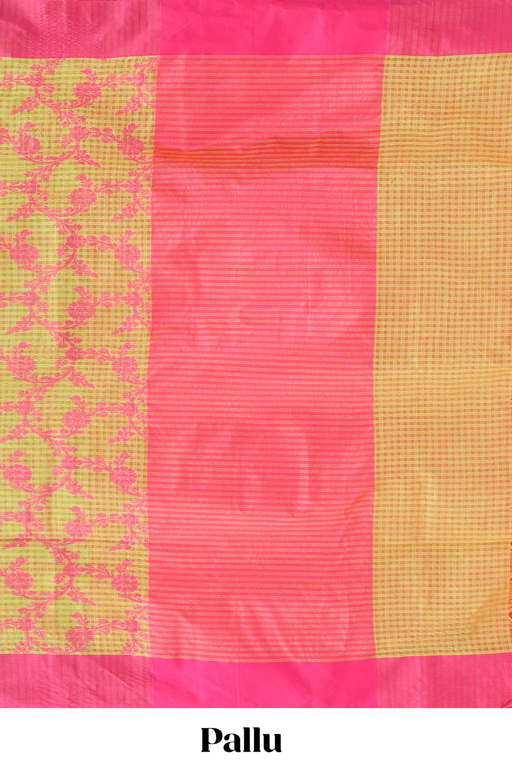 Green checked floral design kota cotton saree with contrast border and striped blouse