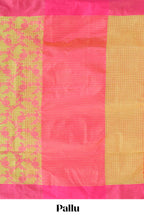 Green checked floral design kota cotton saree with contrast border and striped blouse