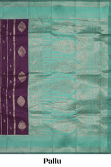 Purple striped zari motifs design kota cotton saree with contrast zari border and motifs blouse