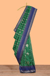 Green striped zari motifs design kota cotton saree with contrast zari border and motifs blouse