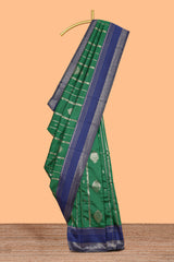 Green striped zari motifs design kota cotton saree with contrast zari border and motifs blouse