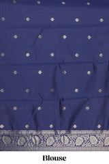 Green striped zari motifs design kota cotton saree with contrast zari border and motifs blouse