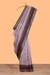 Lavender striped zari motifs design kota cotton saree with contrast zari border and motifs blouse