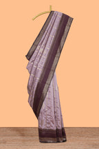 Lavender striped zari motifs design kota cotton saree with contrast zari border and motifs blouse