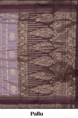 Lavender striped zari motifs design kota cotton saree with contrast zari border and motifs blouse