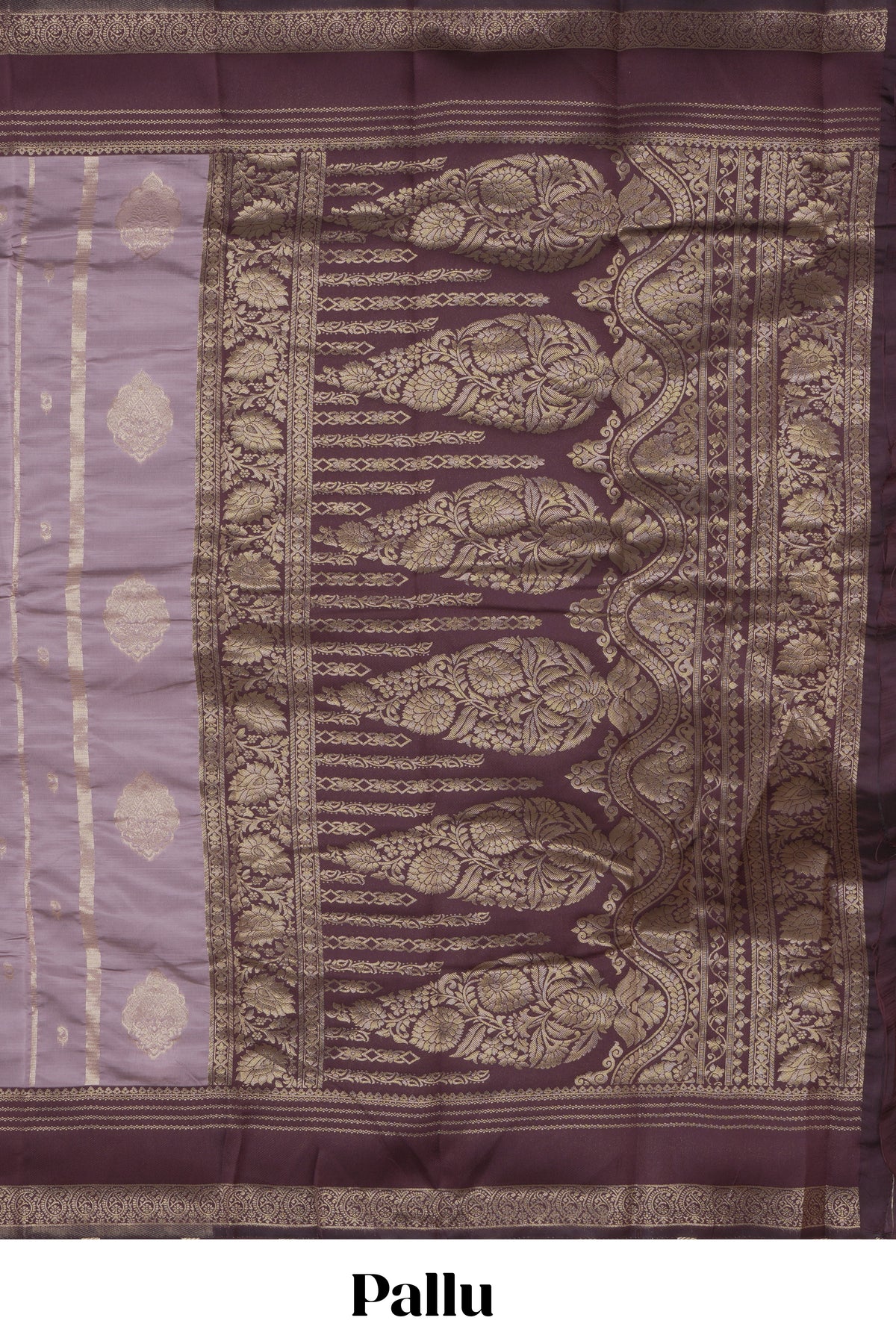 Lavender striped zari motifs design kota cotton saree with contrast zari border and motifs blouse