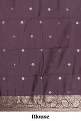 Lavender striped zari motifs design kota cotton saree with contrast zari border and motifs blouse