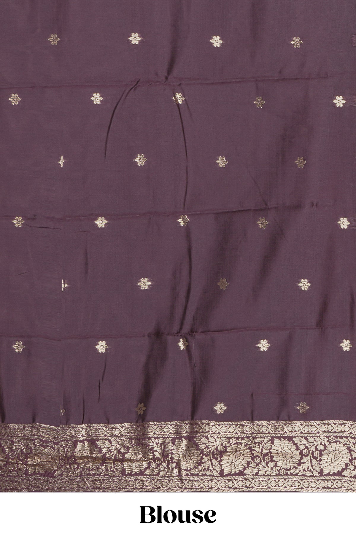 Lavender striped zari motifs design kota cotton saree with contrast zari border and motifs blouse