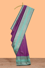 Purple striped zari motifs design kota cotton saree with contrast zari border and motifs blouse