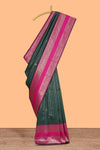 Green striped zari motifs design kota cotton saree with contrast zari border and motifs blouse