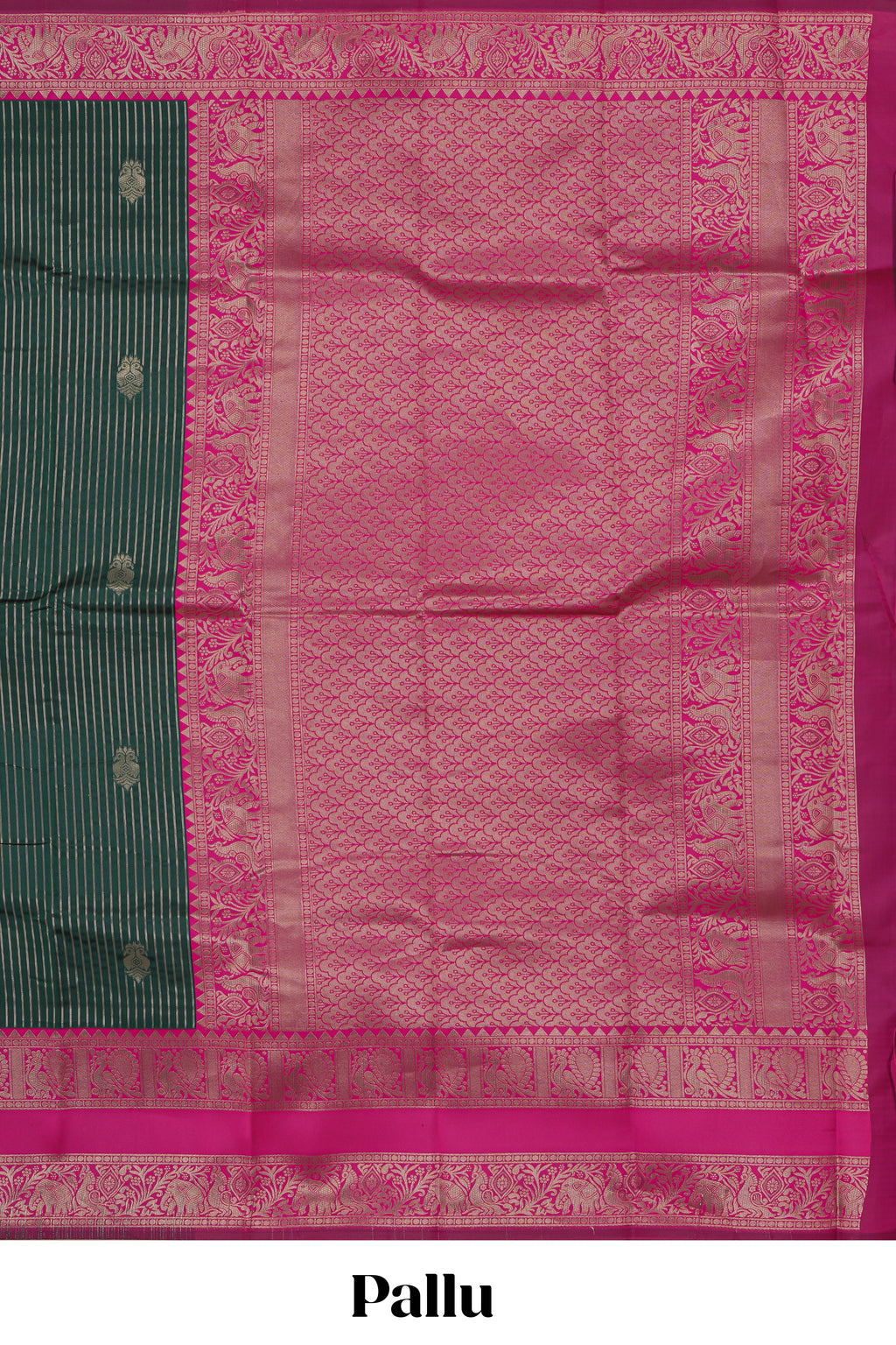 Green striped zari motifs design kota cotton saree with contrast zari border and motifs blouse