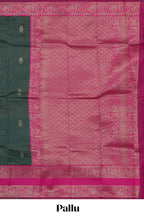 Green striped zari motifs design kota cotton saree with contrast zari border and motifs blouse