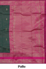 Green striped zari motifs design kota cotton saree with contrast zari border and motifs blouse