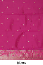 Green striped zari motifs design kota cotton saree with contrast zari border and motifs blouse