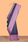 Blue striped zari motifs design kota cotton saree with contrast zari border and motifs blouse