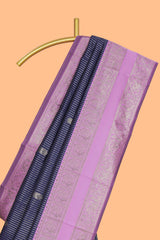 Blue striped zari motifs design kota cotton saree with contrast zari border and motifs blouse