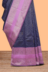 Blue striped zari motifs design kota cotton saree with contrast zari border and motifs blouse