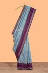 Light blue striped zari motifs design kota cotton saree with contrast zari border and motifs blouse
