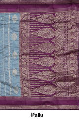 Light blue striped zari motifs design kota cotton saree with contrast zari border and motifs blouse
