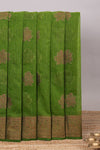 Green geometric zari motifs design kota cotton saree with self zari border and matching blouse