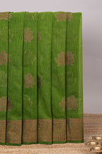 Green geometric zari motifs design kota cotton saree with self zari border and matching blouse