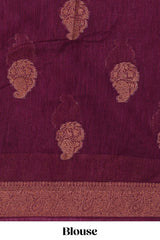 Purple floral zari motifs design kota cotton saree with self zari border and matching motifs blouse