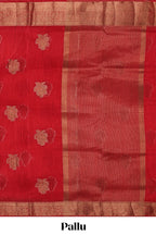 Red floral zari motifs design kota cotton saree with self zari border and matching motifs blouse