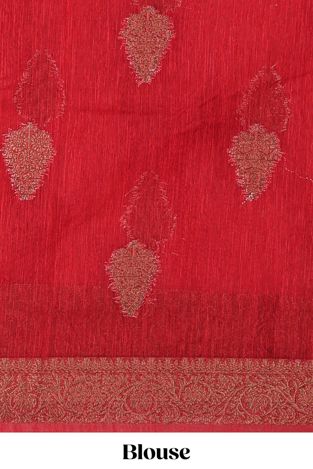 Red floral zari motifs design kota cotton saree with self zari border and matching motifs blouse