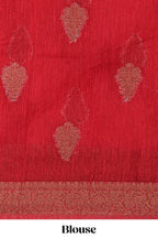 Red floral zari motifs design kota cotton saree with self zari border and matching motifs blouse