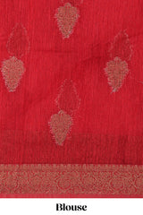 Red floral zari motifs design kota cotton saree with self zari border and matching motifs blouse