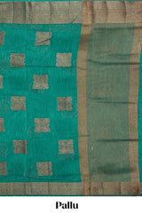 Green geometric zari motifs design kota cotton saree with self zari border and matching motifs blouse