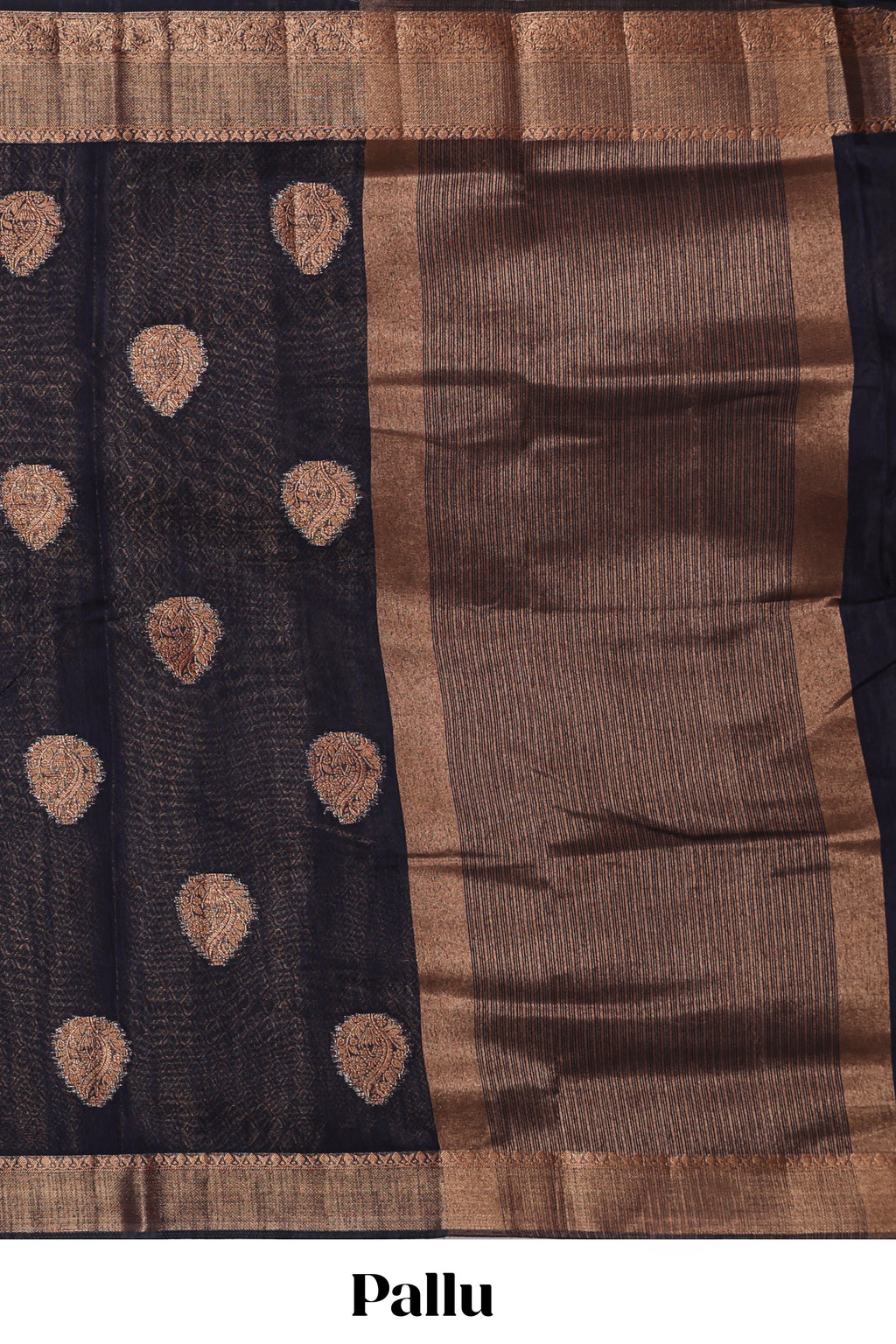 Dark blue geometric zari motifs design kota cotton saree with self zari border and matching motifs blouse