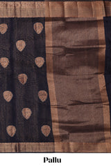 Dark blue geometric zari motifs design kota cotton saree with self zari border and matching motifs blouse