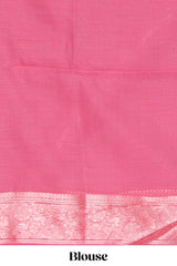 Pink floral zari design kota cotton saree with self zari border and matching blouse
