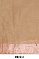 Camel brown floral zari design kota cotton saree with self zari border and matching blouse