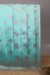 Turquoise blue floral zari design kota cotton saree with self zari border and matching blouse
