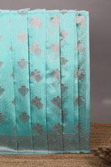 Turquoise blue floral zari design kota cotton saree with self zari border and matching blouse