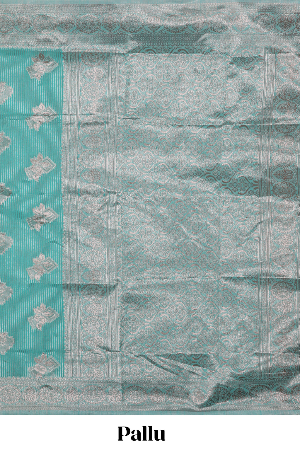 Turquoise blue floral zari design kota cotton saree with self zari border and matching blouse