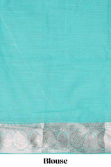 Turquoise blue floral zari design kota cotton saree with self zari border and matching blouse