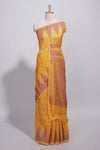 Yellow kota cotton saree with gold zari buttas a zari border with temple design and zari woven pallu with matching blouse piece