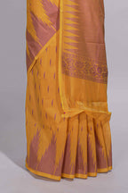 Yellow Kota Cotton Saree With Gold Zari Buttas, Temple Design Zari Border, Woven Zari Pallu And Matching Blouse Piece