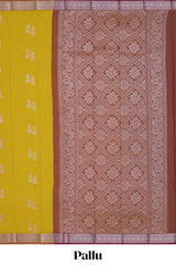 Lime yellow floral motifs design kota cotton saree with contrast zari border and blouse