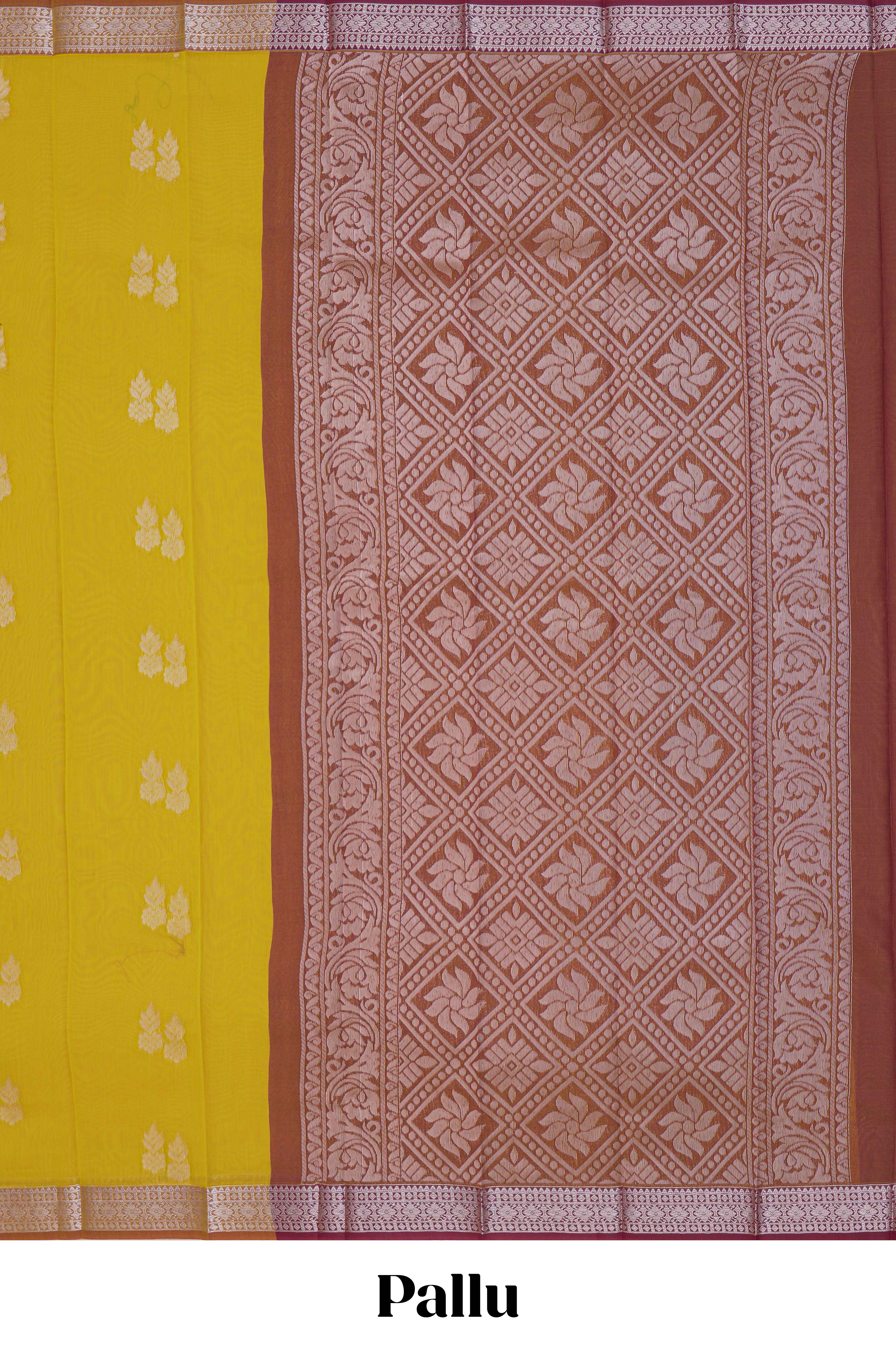 Lime yellow floral motifs design kota cotton saree with contrast zari border and blouse
