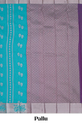 Blue motifs design kota cotton saree with self zari border and contrast blouse