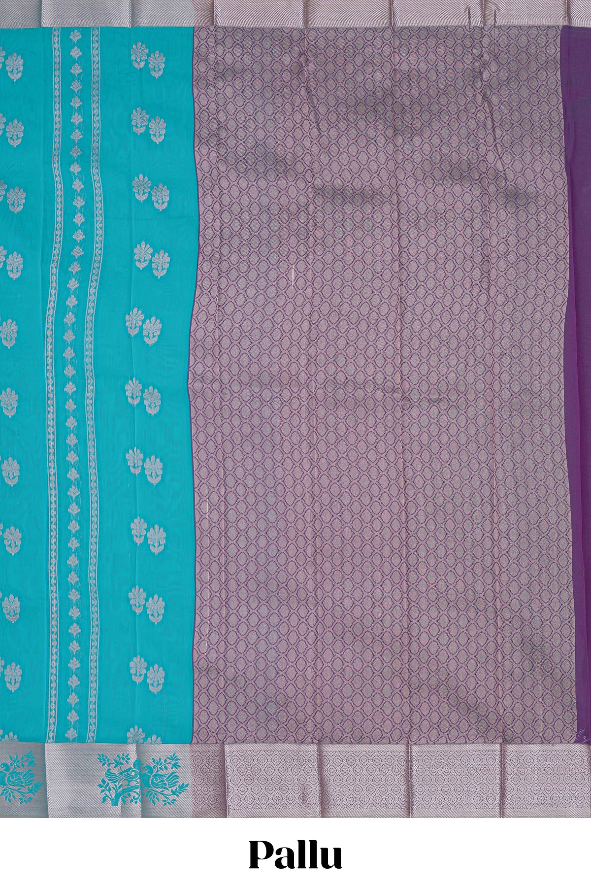 Blue motifs design kota cotton saree with self zari border and contrast blouse