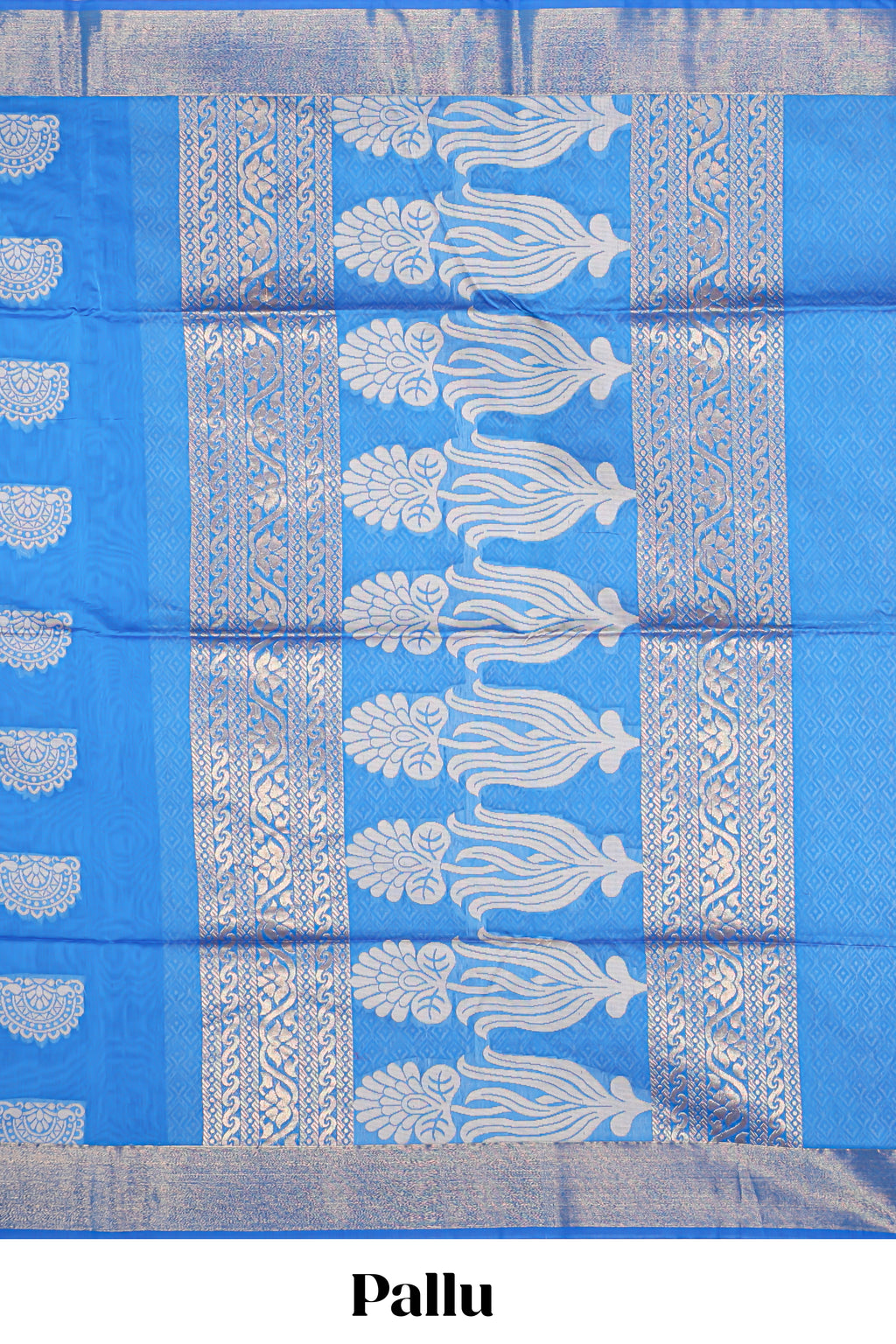 Blue butta zari motifs design kota cotton saree with self zari border and contrast blouse